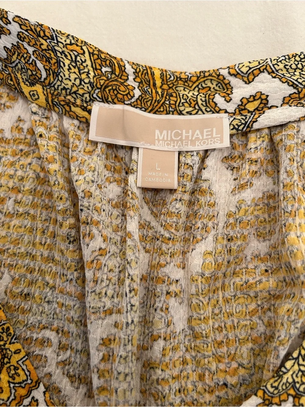 Michael Kors Women’s 2 Piece Mustard Paisley Ruffle Skirt and Blouse